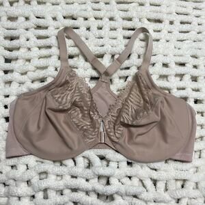 Glamorise Wonder Wire Bra 42 DD 1246 Front Close UW unlined cup T-back beige EUC